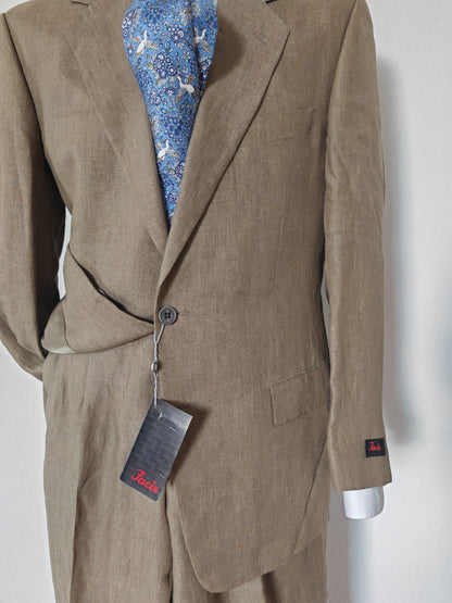 Pure linen suit in tobacco brown, deadstock - size 50 ITA