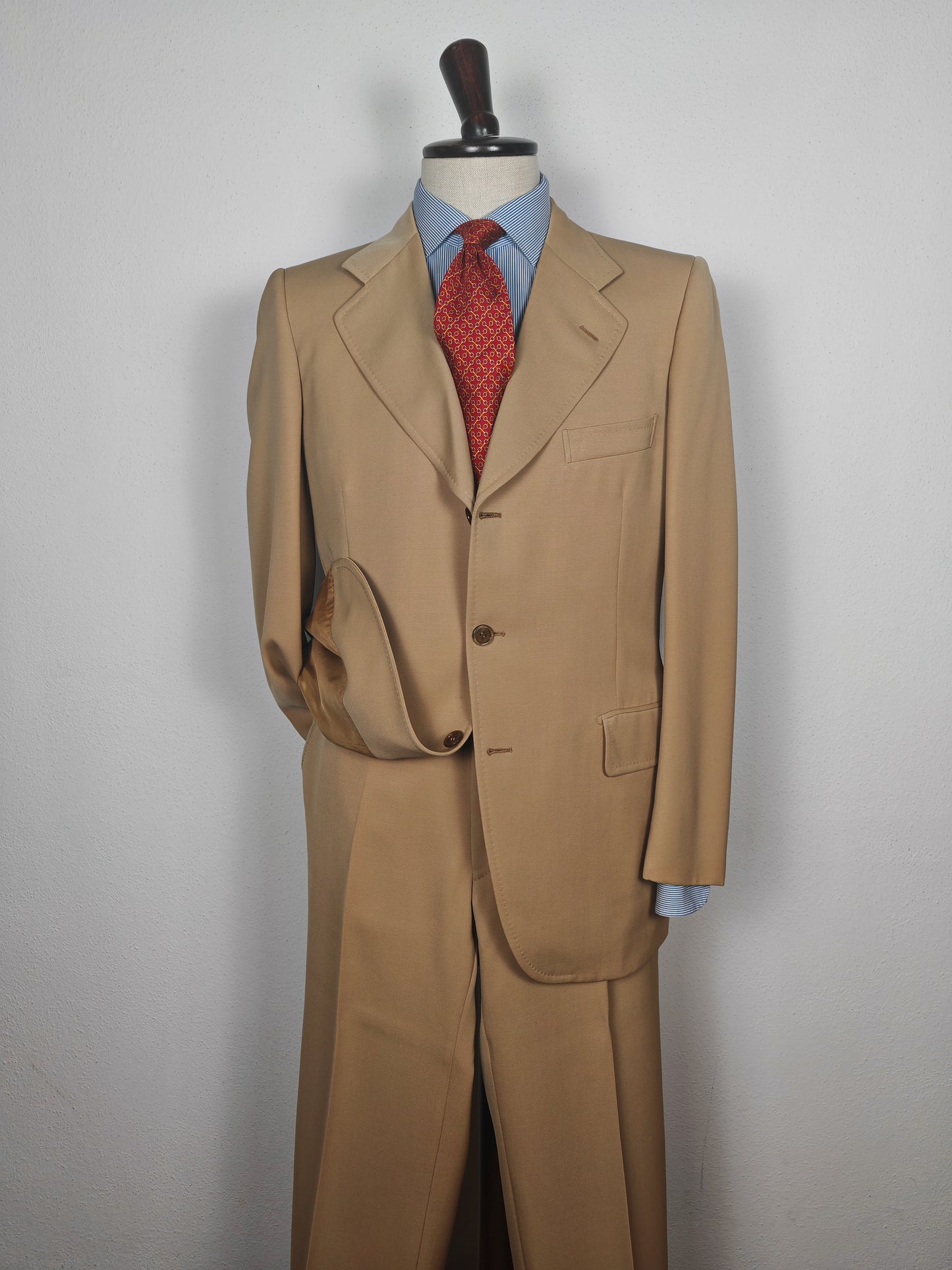 Completo anni '70 in twill di lana beige - tg. 50/52