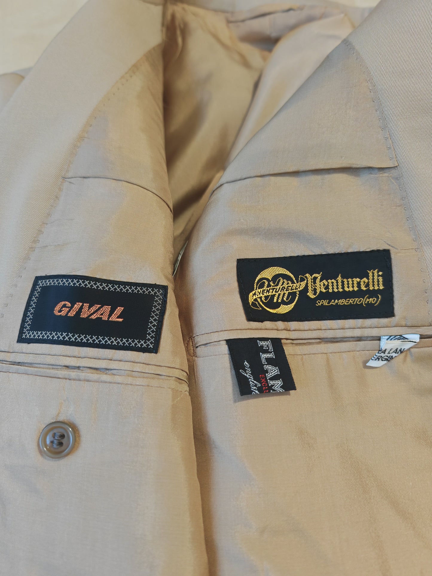 Completo anni '70 in twill di lana beige - tg. 50/52