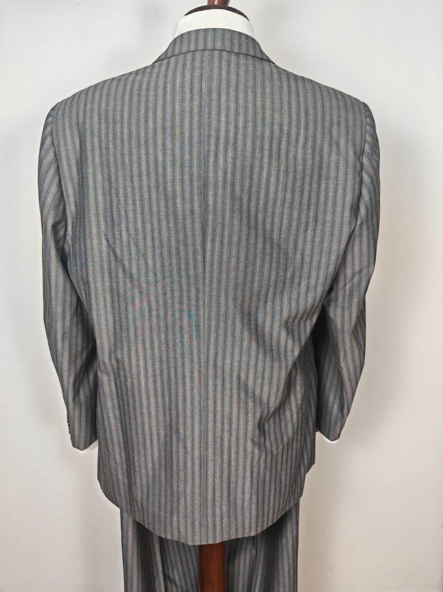 Completo anni '70/'80 tessuto Marzotto grigio a righe fresco lana - tg. 54/56