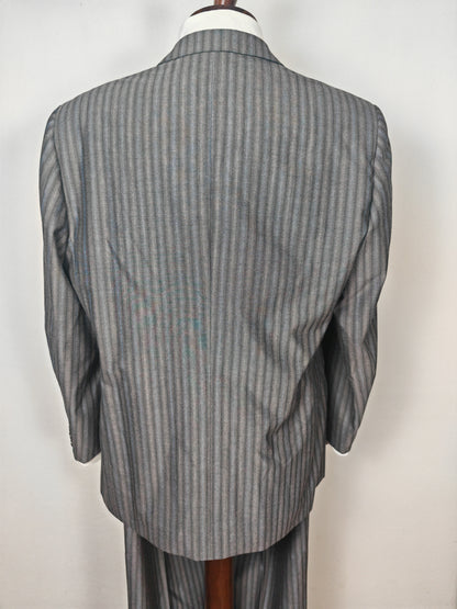 Completo anni '70/'80 tessuto Marzotto grigio a righe fresco lana - tg. 54/56