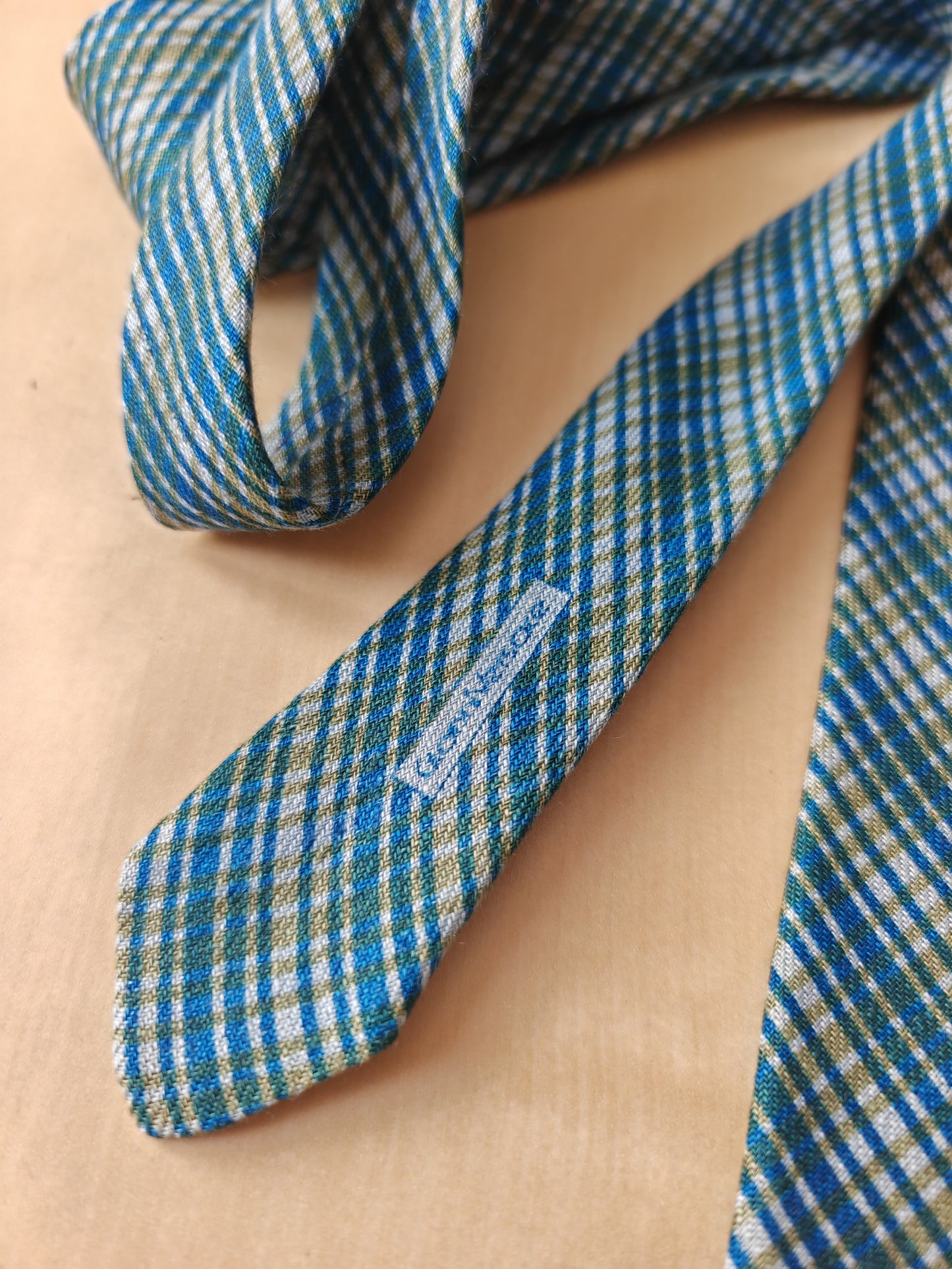 Cravatta Versace vintage fantasia reticolo azzurro