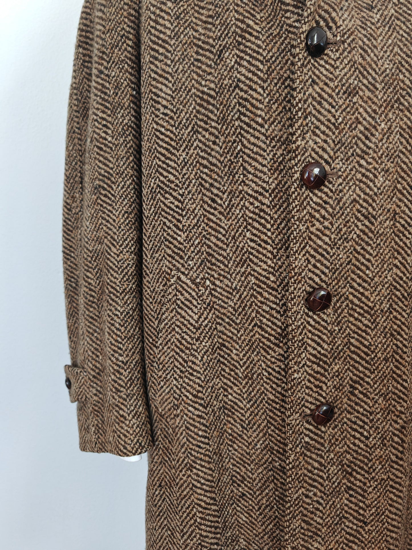 Cappotto anni '70 in tweed spigato, lunghezza tre quarti - tg. 48-50