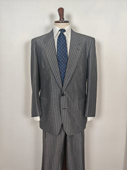 Completo anni '70/'80 tessuto Marzotto grigio a righe fresco lana - tg. 54/56