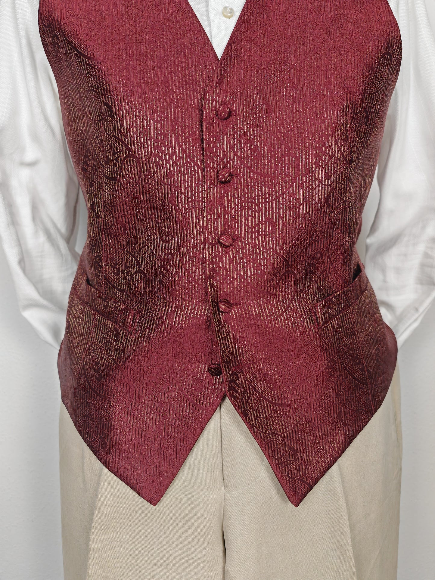 Panciotto anni '80 in pura seta canneté damascata - M