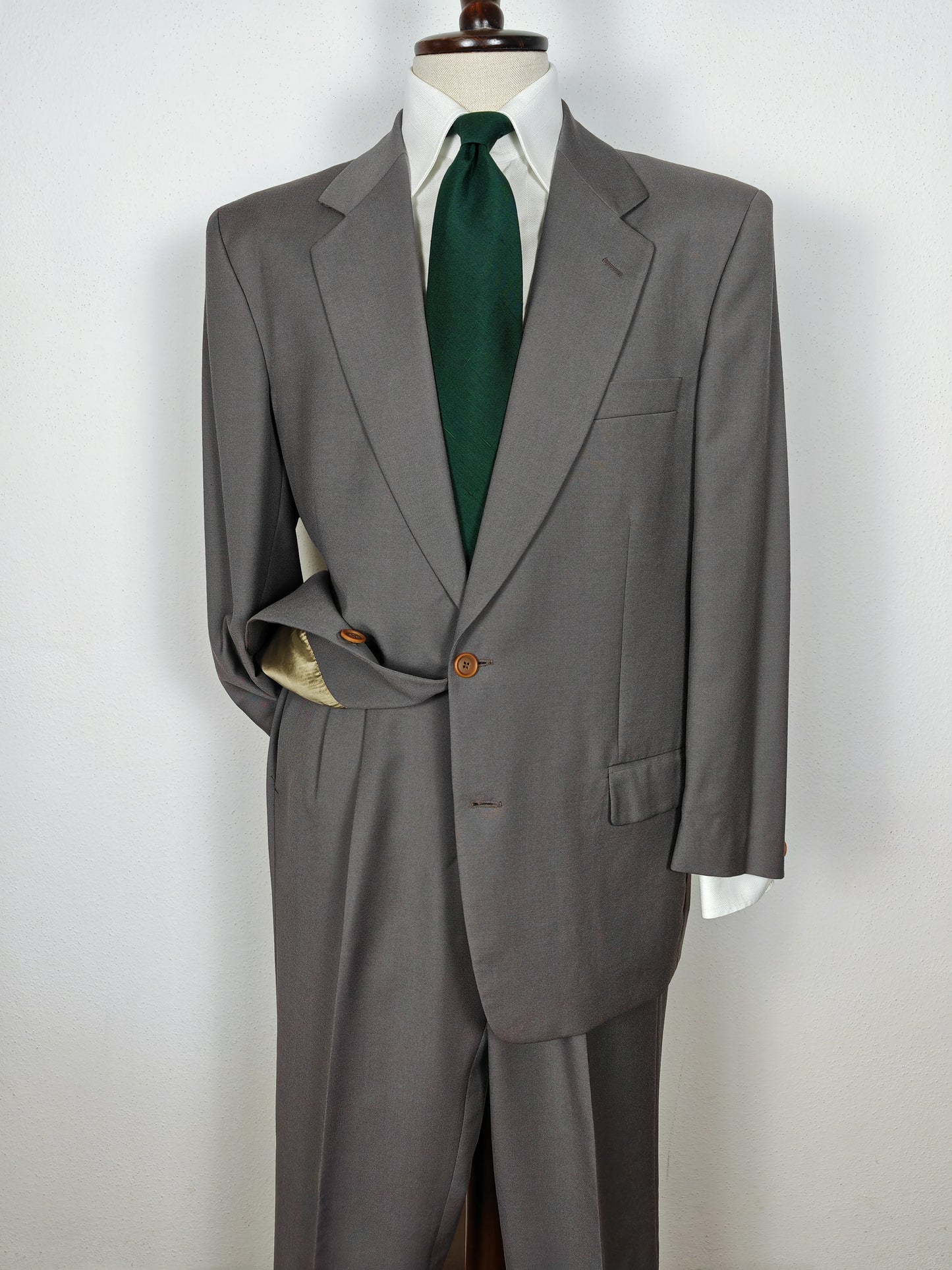 Completo anni '80 in fresco lana verde-grigio - tg. 50/52