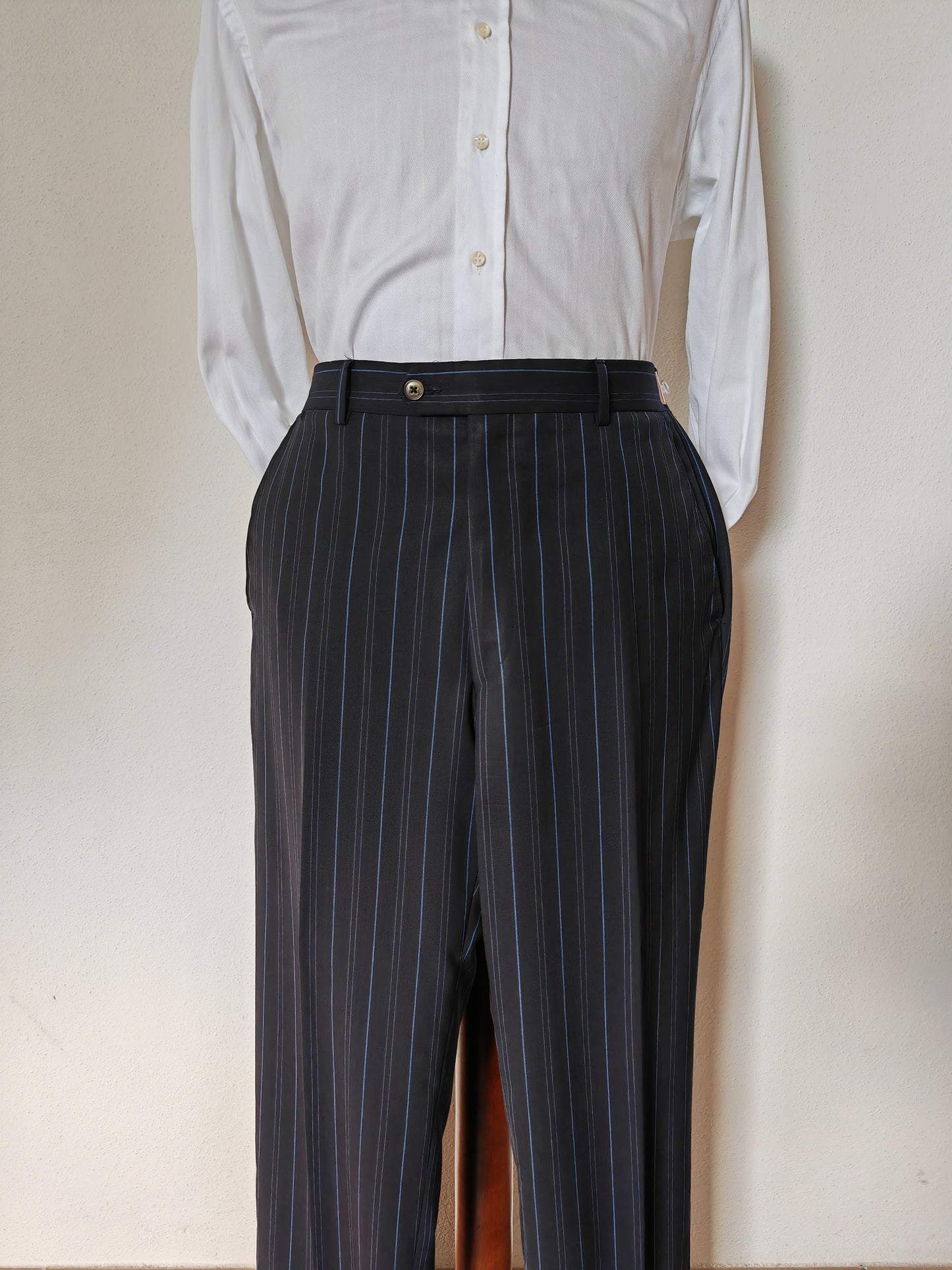 Etro, summer pinstripe suit with silk lining - size 54 ITA