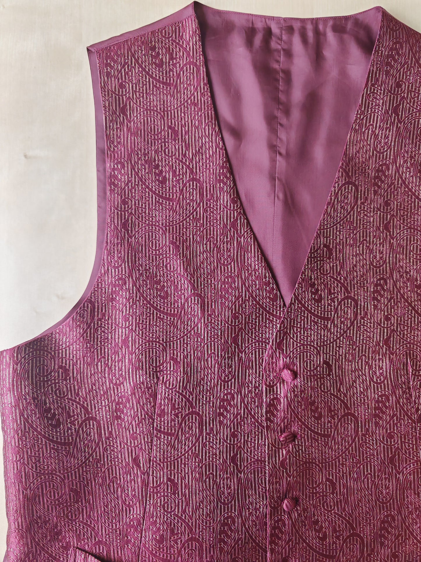 Panciotto anni '80 in pura seta canneté damascata - M