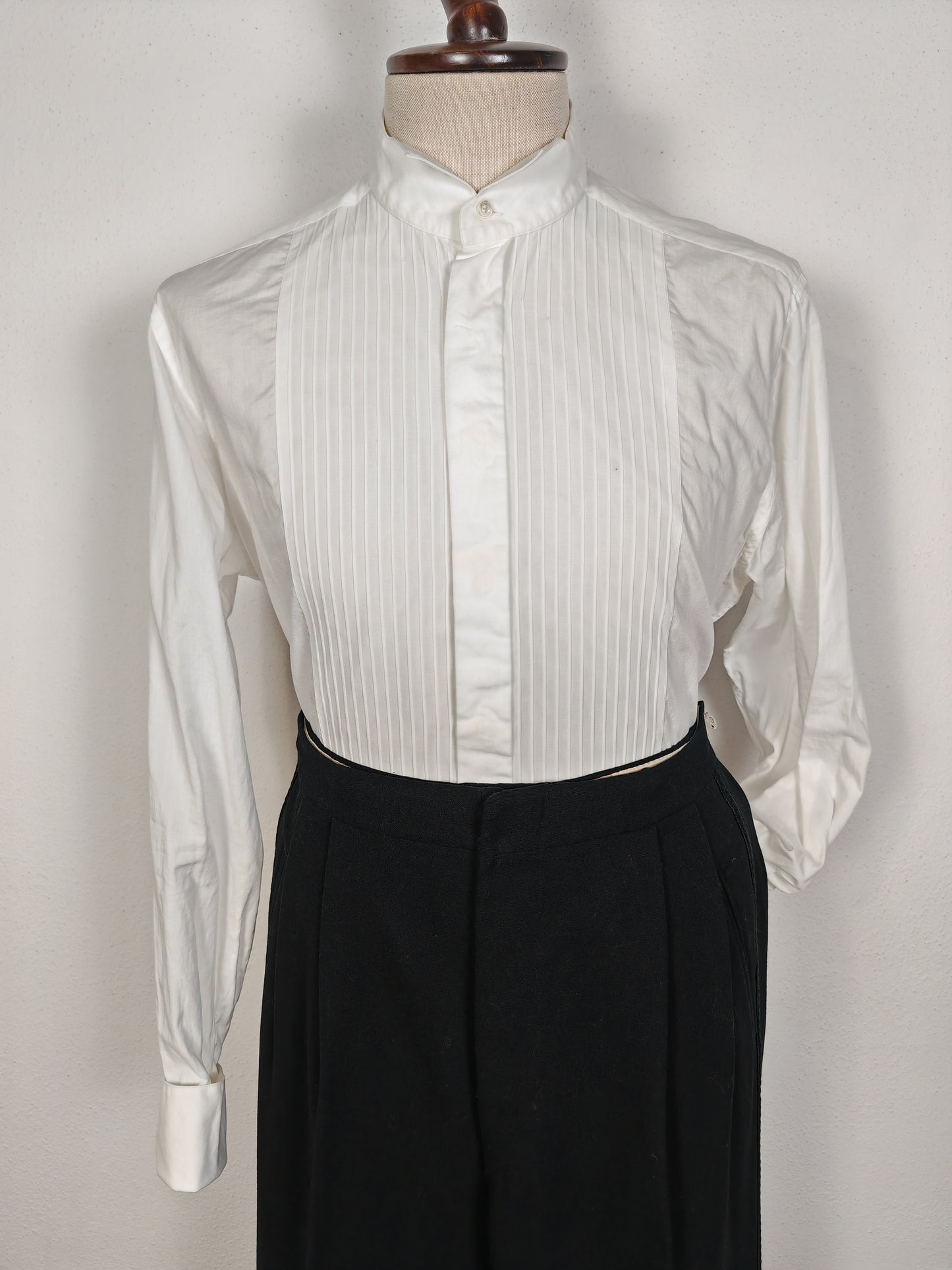Camicia da smoking vintage collo diplomatico e sparato plissettato - tg. L/XL, collo 42/43