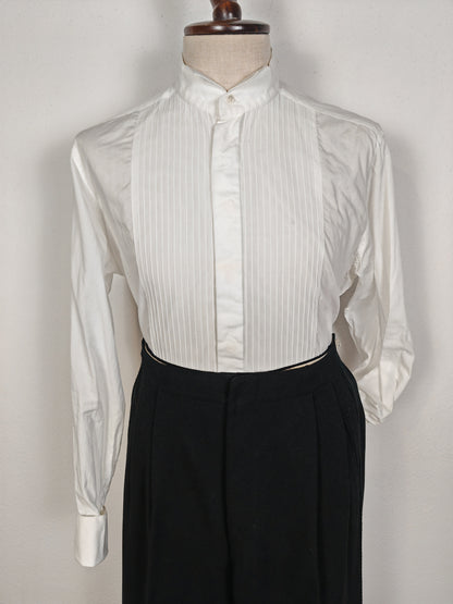 Camicia da smoking vintage collo diplomatico e sparato plissettato - tg. L/XL, collo 42/43