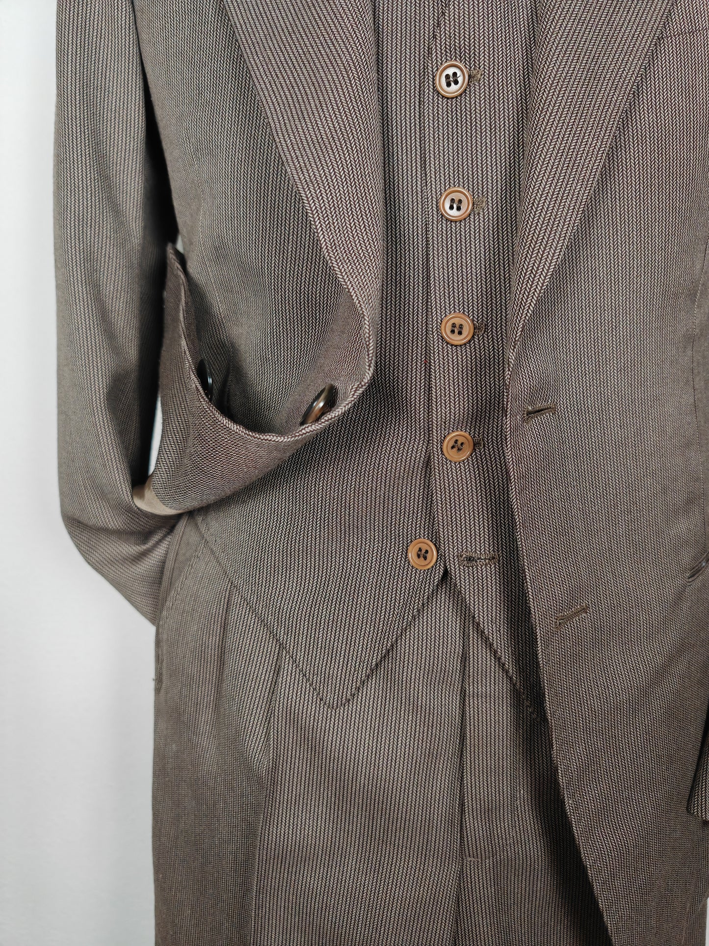 Completo 3 pezzi svasato anni '70 marrone spigato - tg. 44