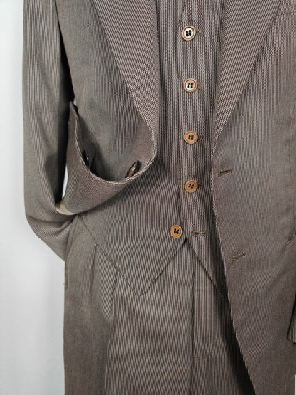 Completo 3 pezzi svasato anni '70 marrone spigato - tg. 44