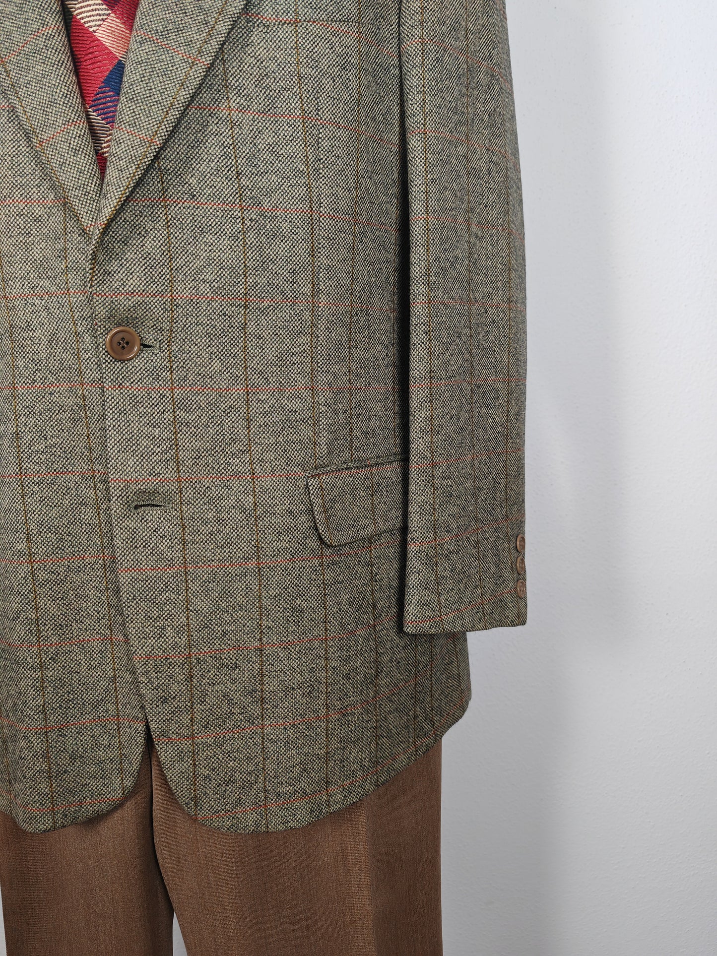 Giacca anni '80 in tweed cachi finestrato - tg. 50