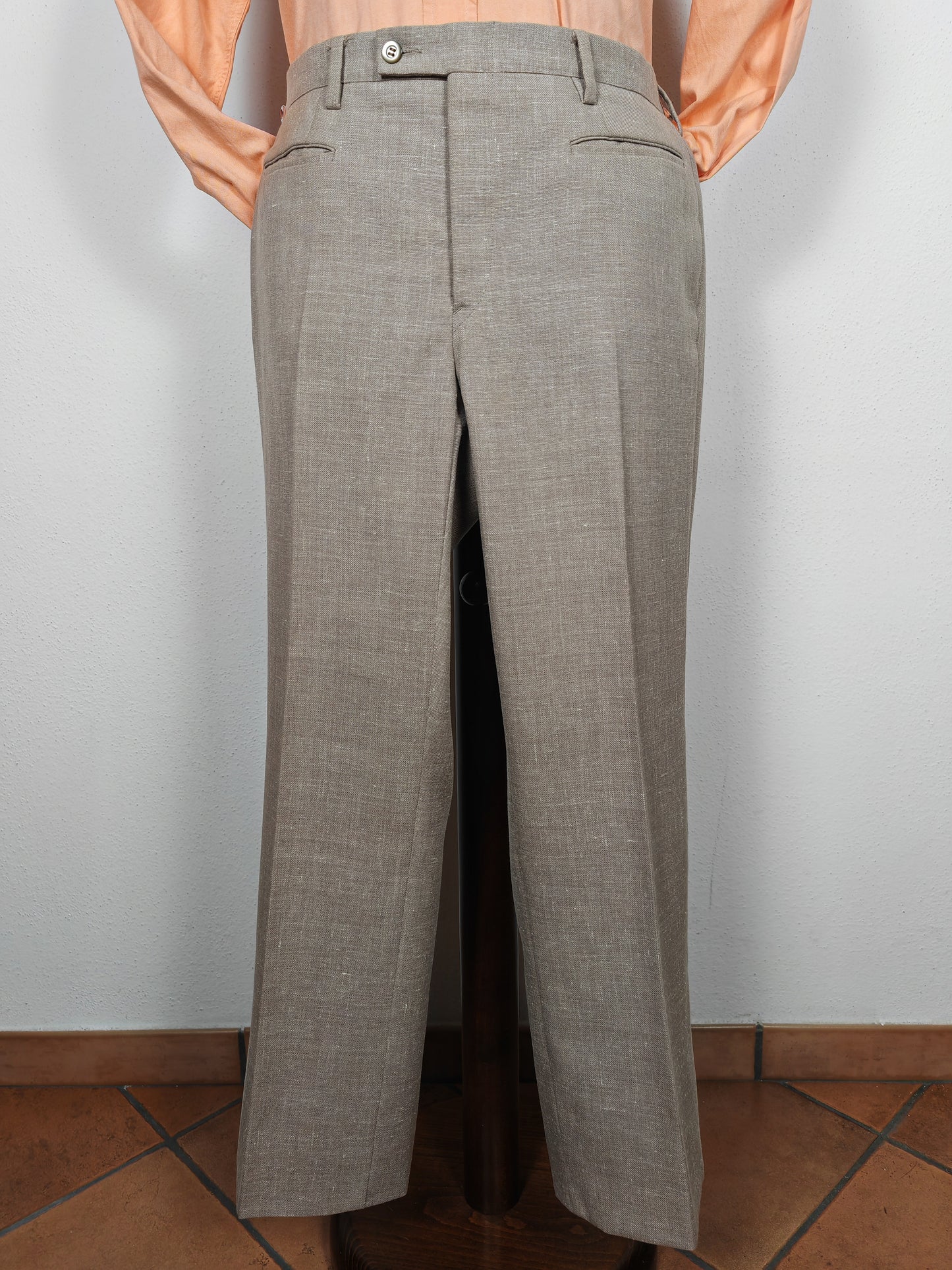 Completo estivo anni '70 in tela misto lino ecru - tg. 48/50