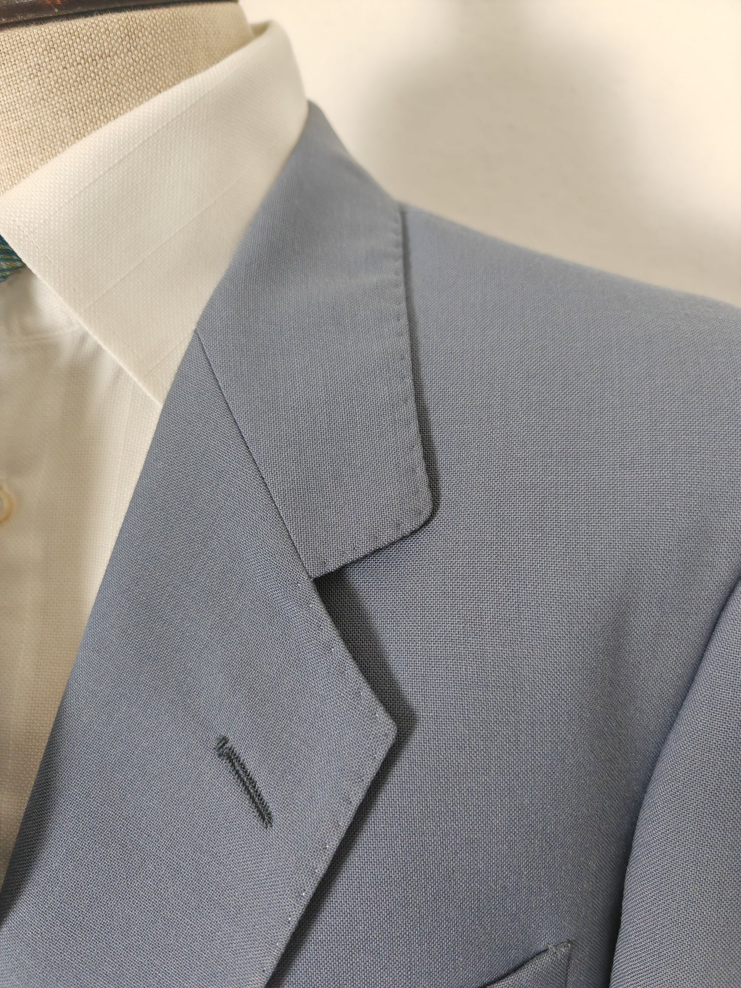 Completo anni '70 in tela di lana azzurro carta da zucchero - tg. 50