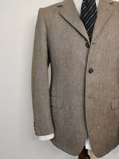 70s grey jacket, boutonné tweed - size 48/50