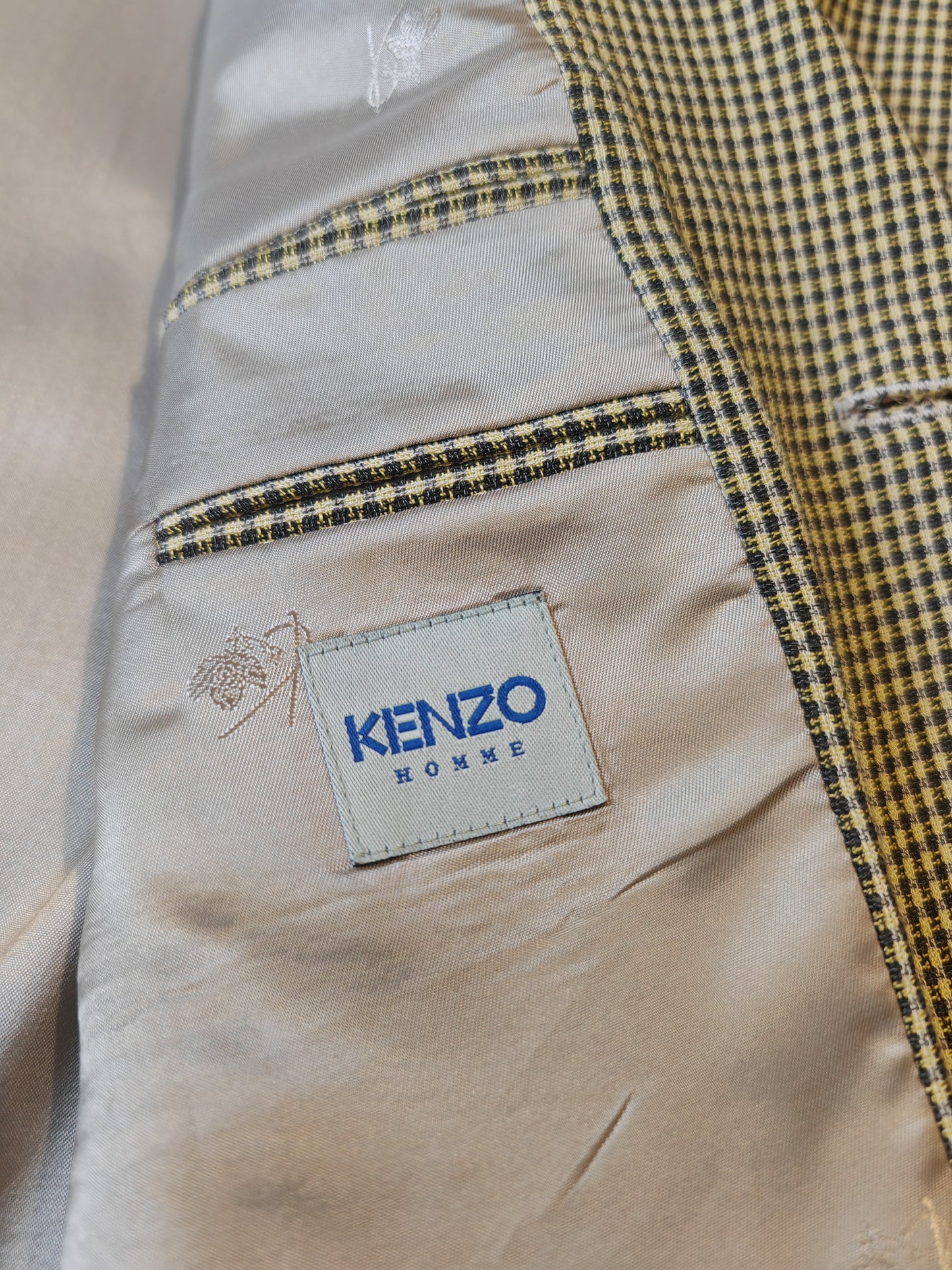 Kenzo, checked mid-season jacket in wool and linen - size 48