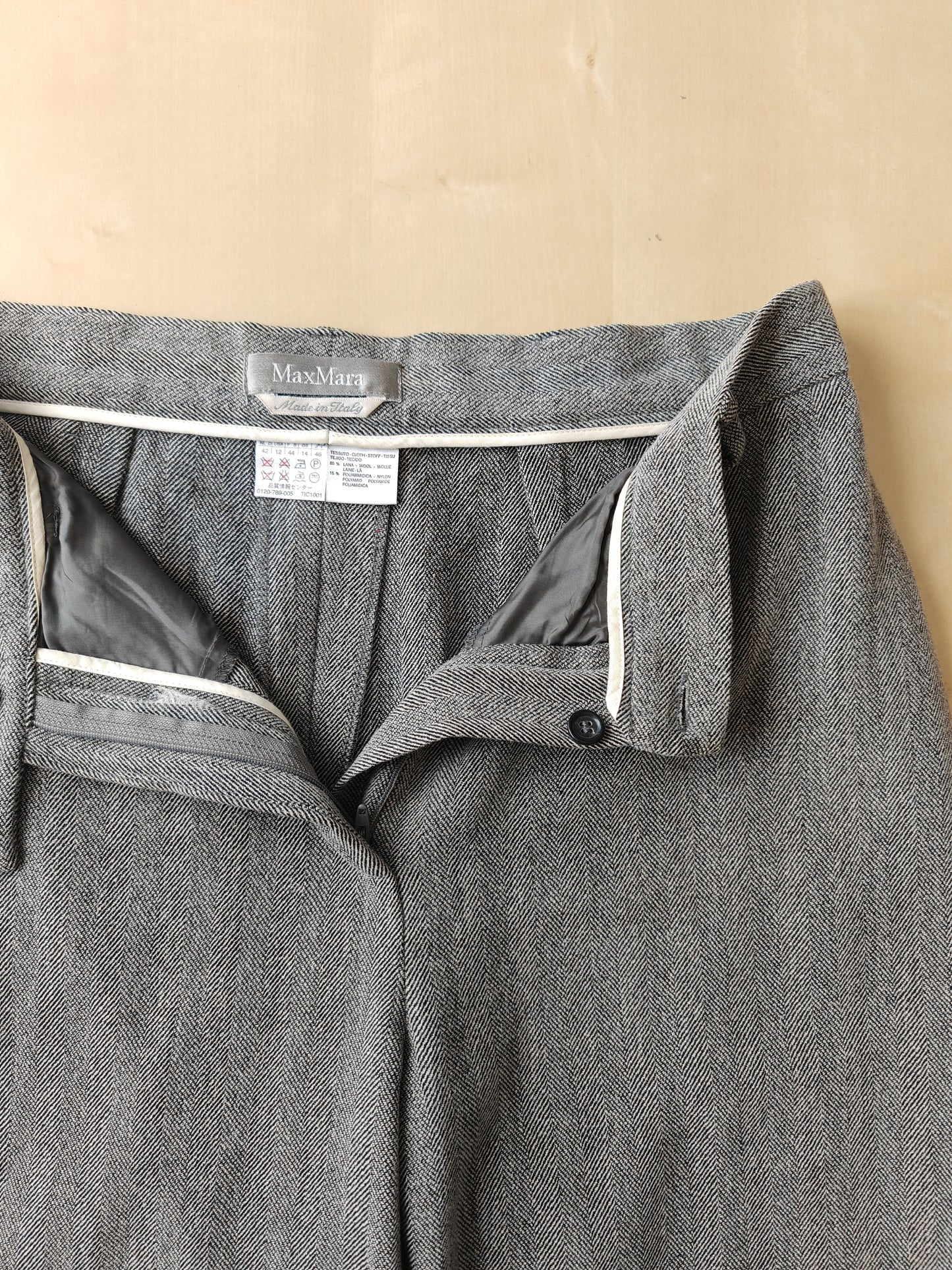 Pantalone Max Mara grigio spinato in misto lana - tg. 44/46