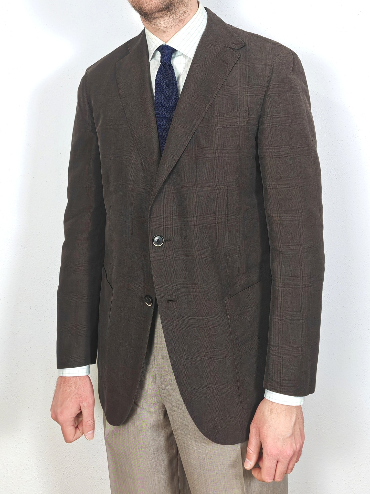 Caruso summer jacket, brown Glen check - size 52/54