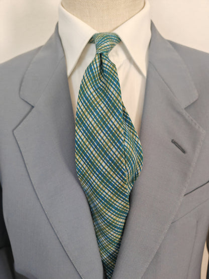 Cravatta Versace vintage fantasia reticolo azzurro