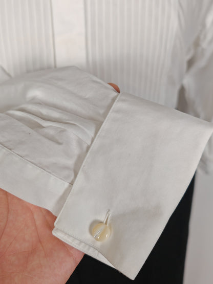 Camicia da smoking vintage collo diplomatico e sparato plissettato - tg. L/XL, collo 42/43
