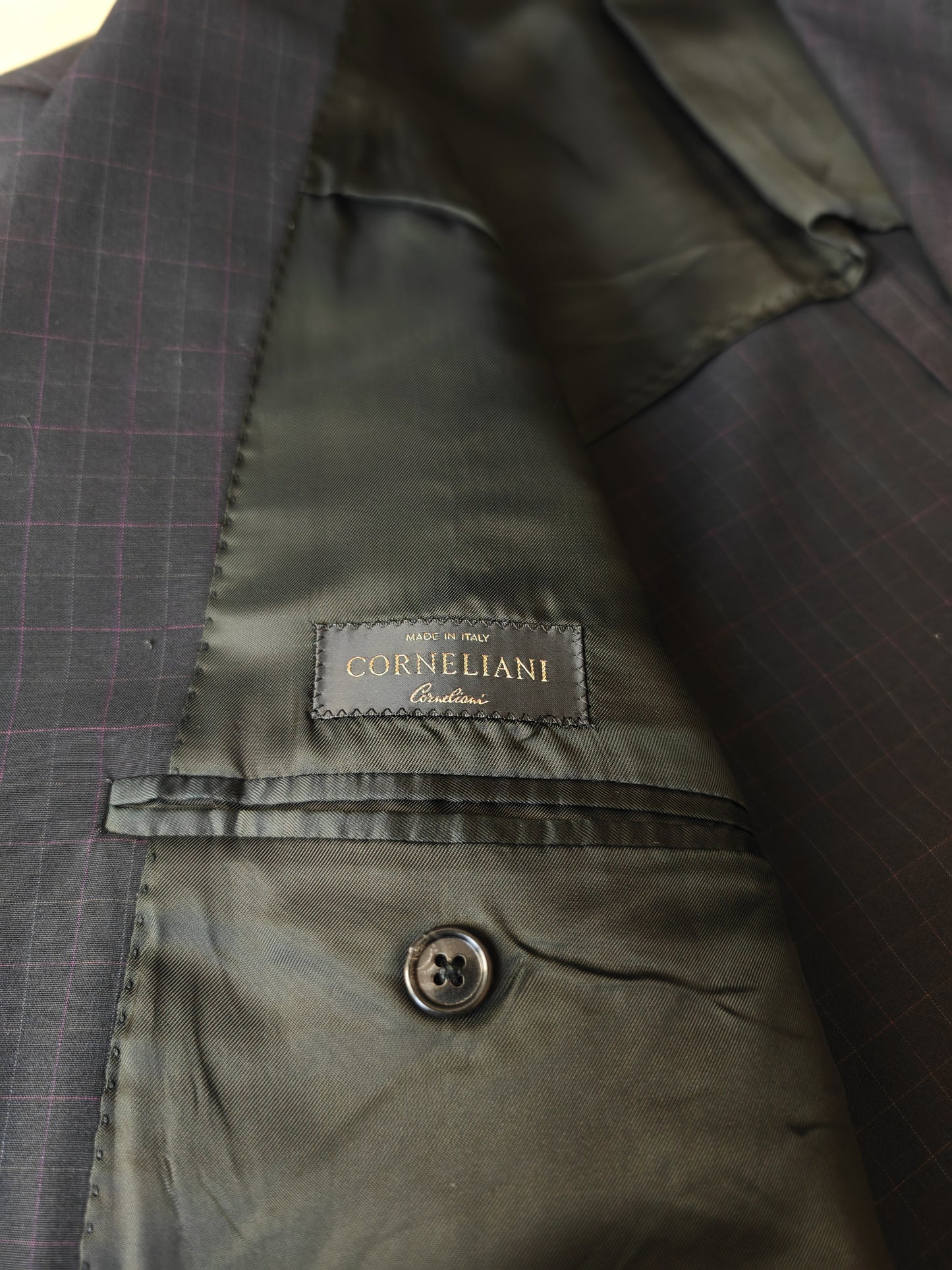 Completo Corneliani estivo in fresco lana blu a quadri - tg. 54