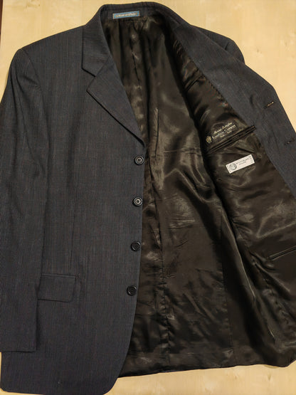 Completo 3 pezzi anni '90 in fresco lana blu gessato - tg. 50