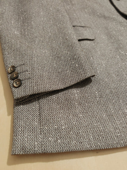 70s grey jacket, boutonné tweed - size 48/50