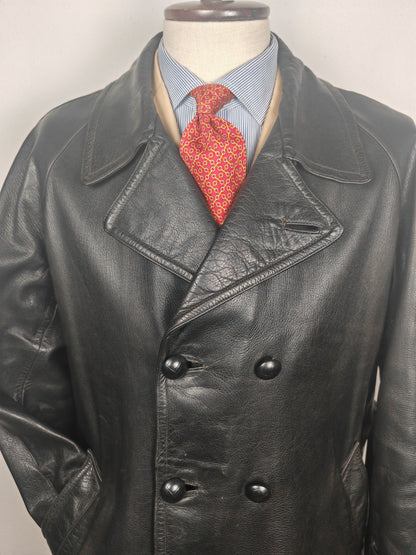 Giacca in pelle doppiopetto anni '50/'60 stile biker/militare - tg. 46-50