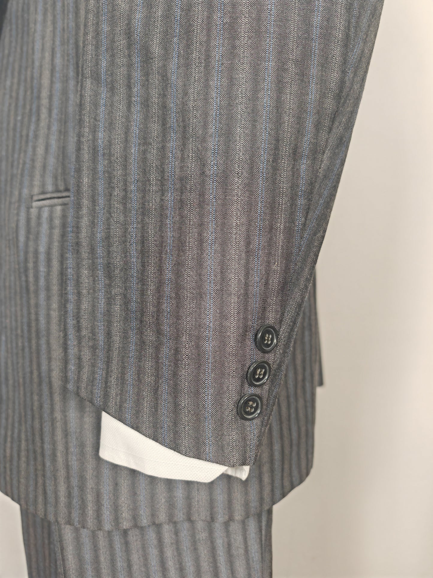 Completo anni '70/'80 tessuto Marzotto grigio a righe fresco lana - tg. 54/56