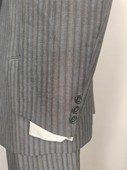 Completo anni '70/'80 tessuto Marzotto grigio a righe fresco lana - tg. 54/56