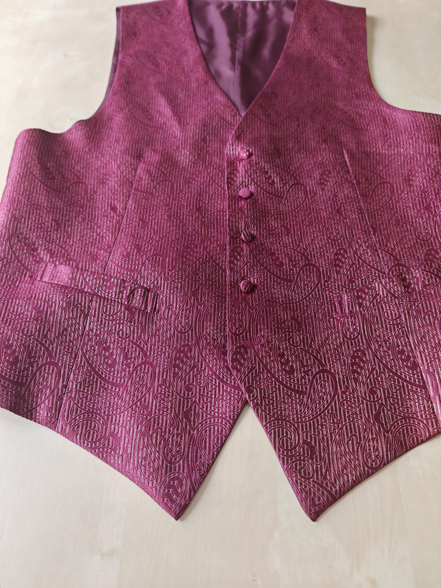 Panciotto anni '80 in pura seta canneté damascata - M