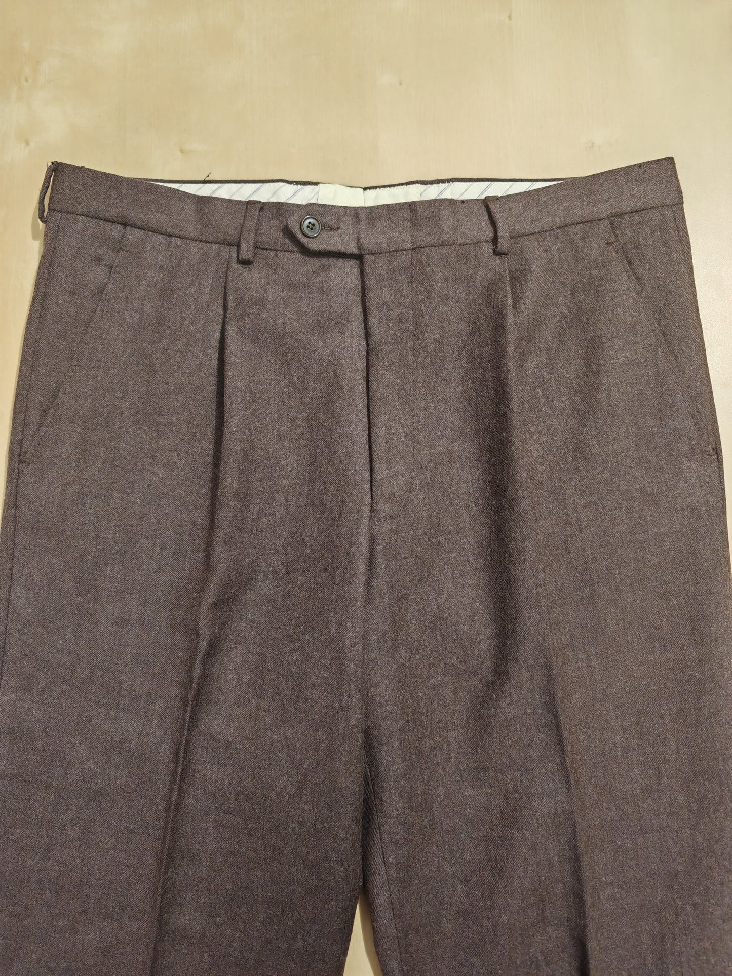 Pantalone De Paz in flanella marrone con risvolto - tg. 50/52 corta