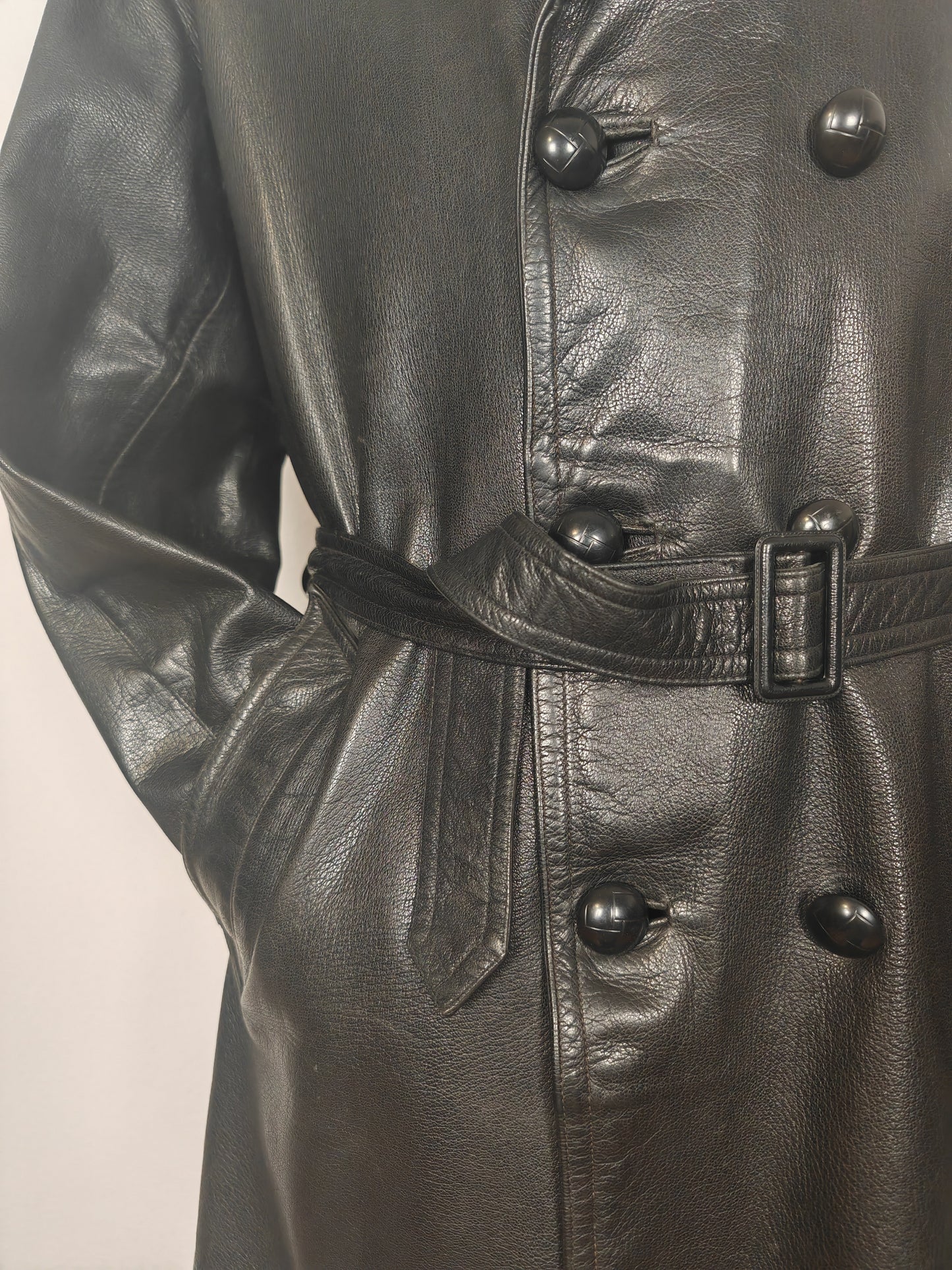 Giacca in pelle doppiopetto anni '50/'60 stile biker/militare - tg. 46-50