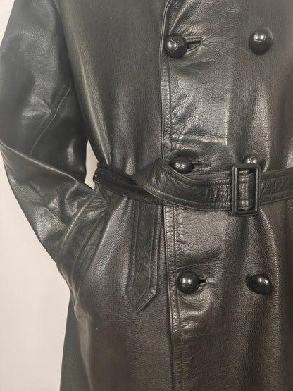 Giacca in pelle doppiopetto anni '50/'60 stile biker/militare - tg. 46-50
