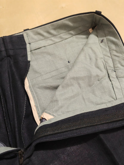 Completo doppiopetto sartoriale anni '70 in puro lino blu - tg. 46