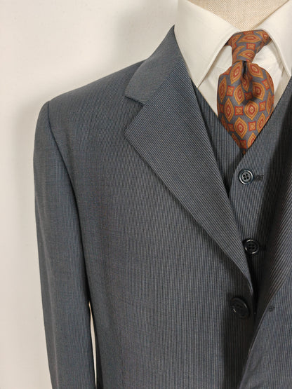 Completo 3 pezzi anni '90 in fresco lana blu gessato - tg. 50