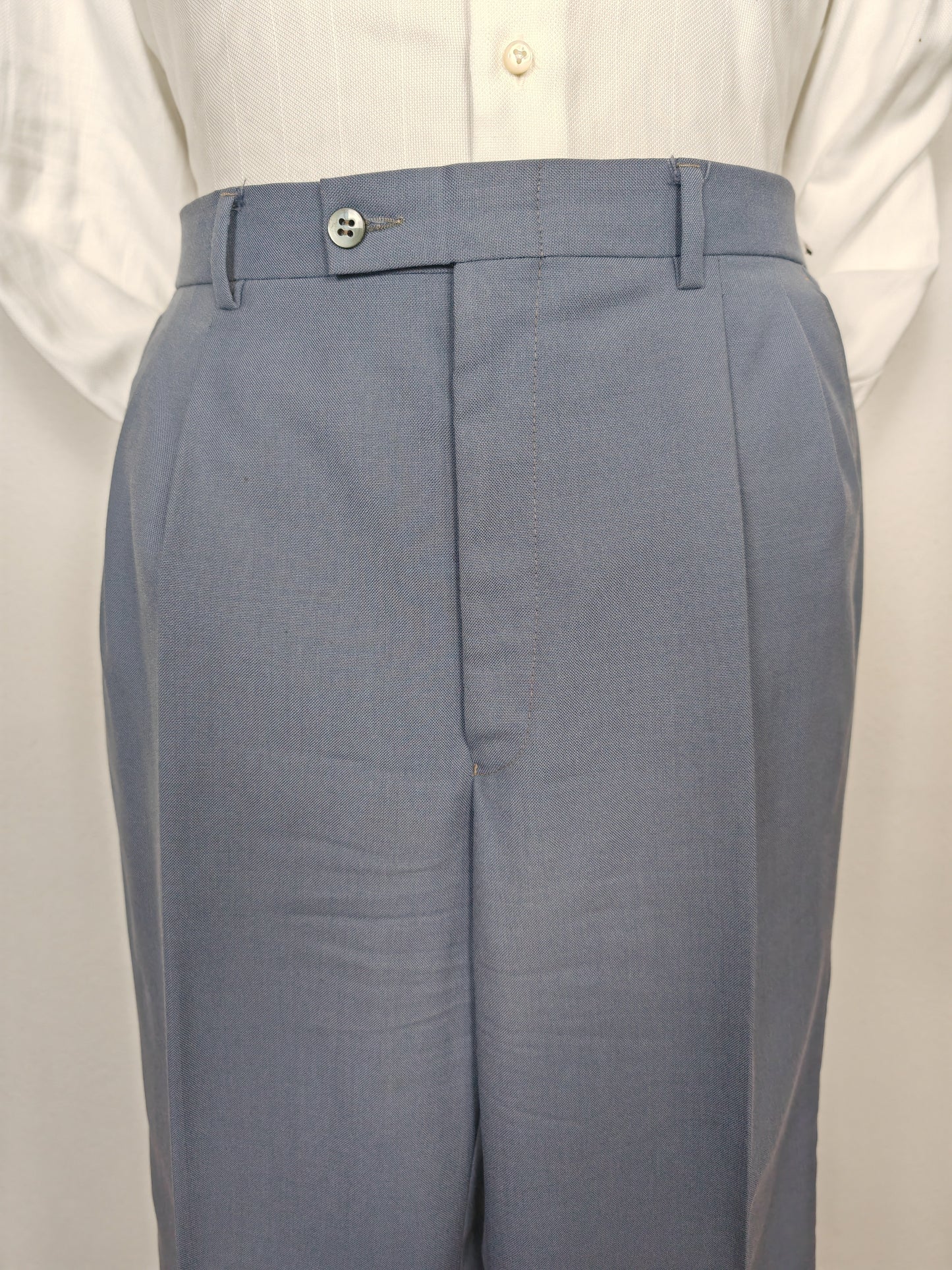 Completo anni '70 in tela di lana azzurro carta da zucchero - tg. 50