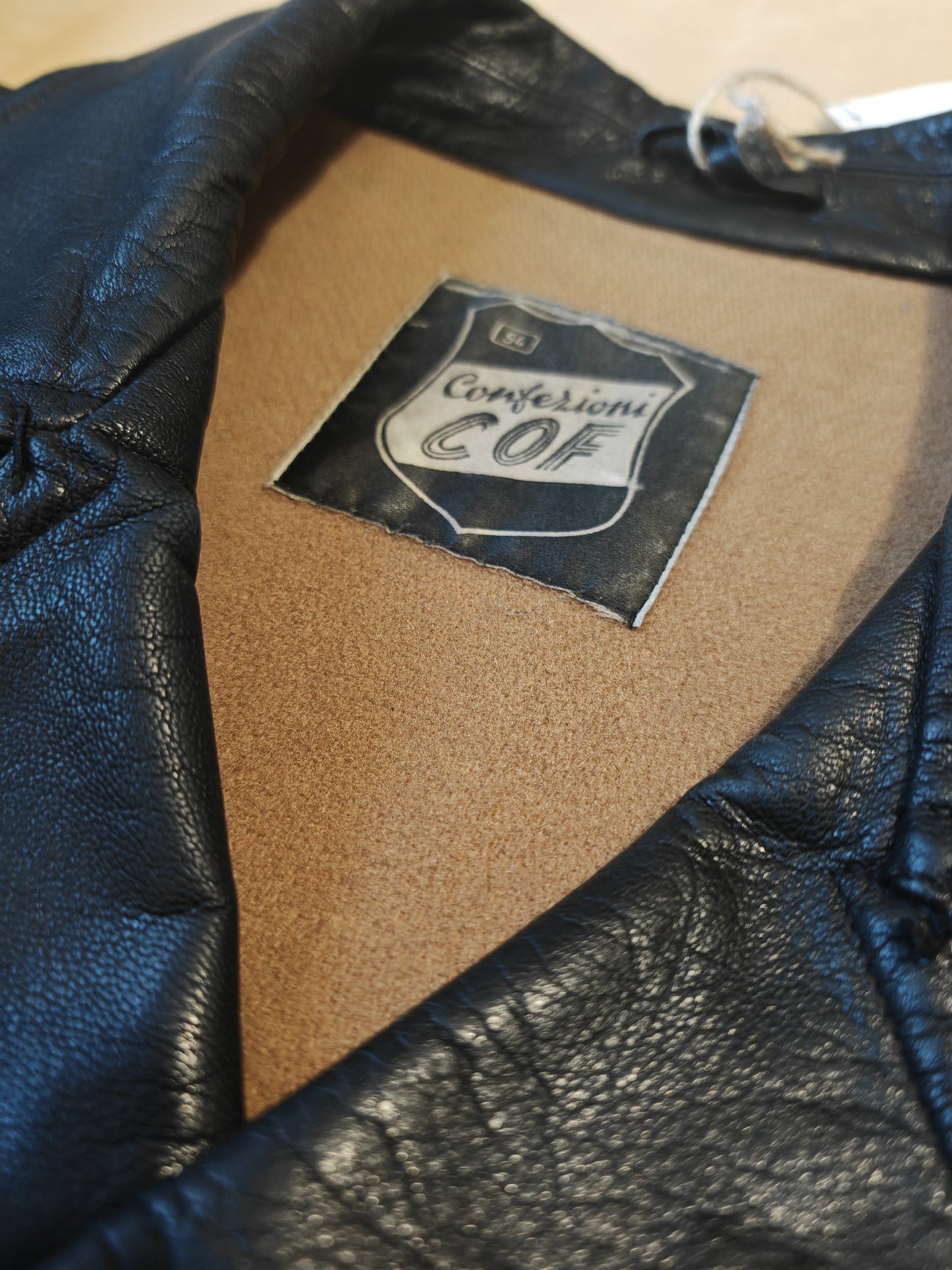 Giacca in pelle doppiopetto anni '50/'60 stile biker/militare - tg. 46-50