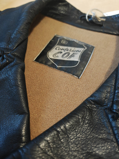 Giacca in pelle doppiopetto anni '50/'60 stile biker/militare - tg. 46-50