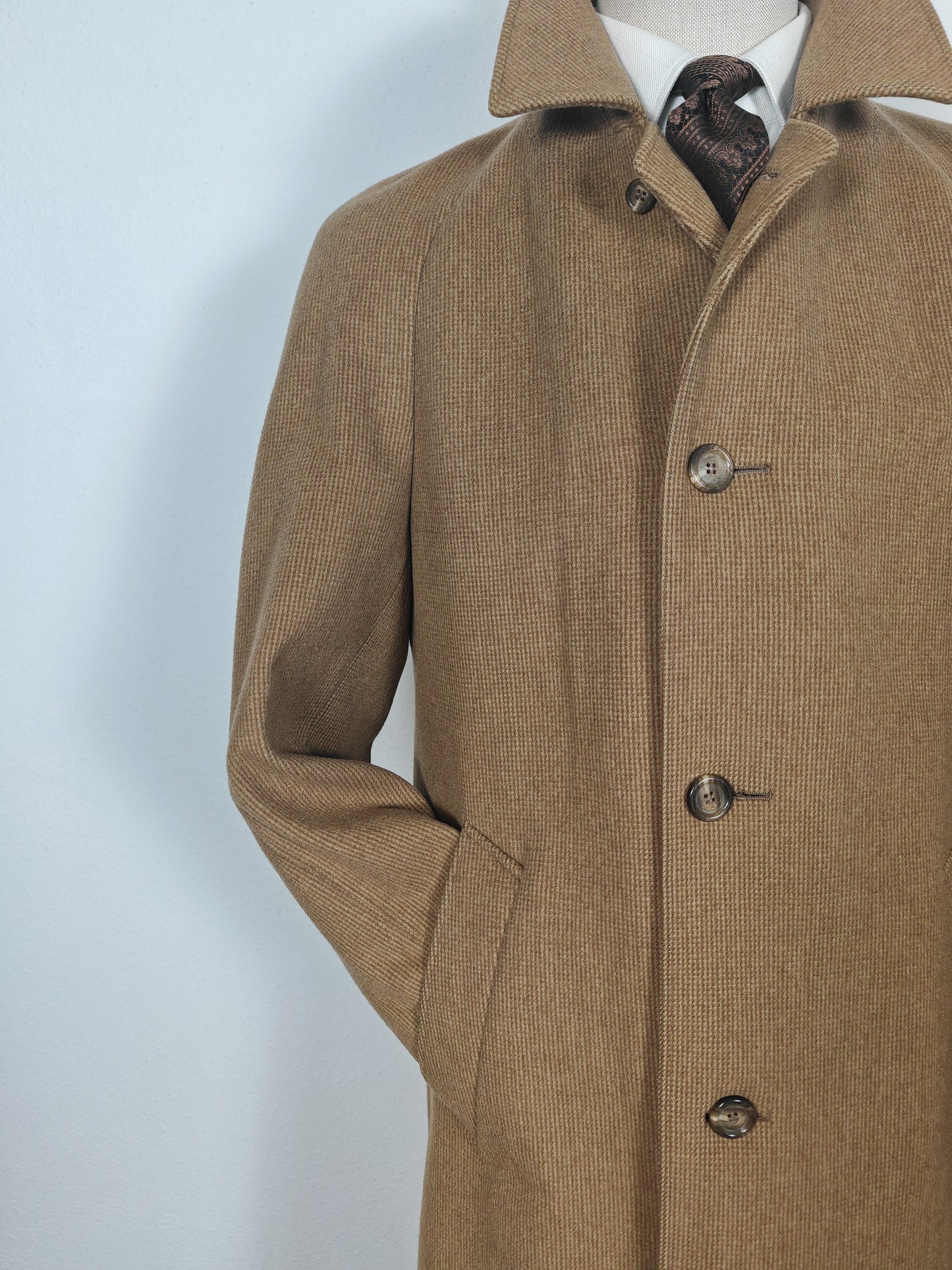 Cappotto raglan anni '70 in misto lana e cammello - tg. 46