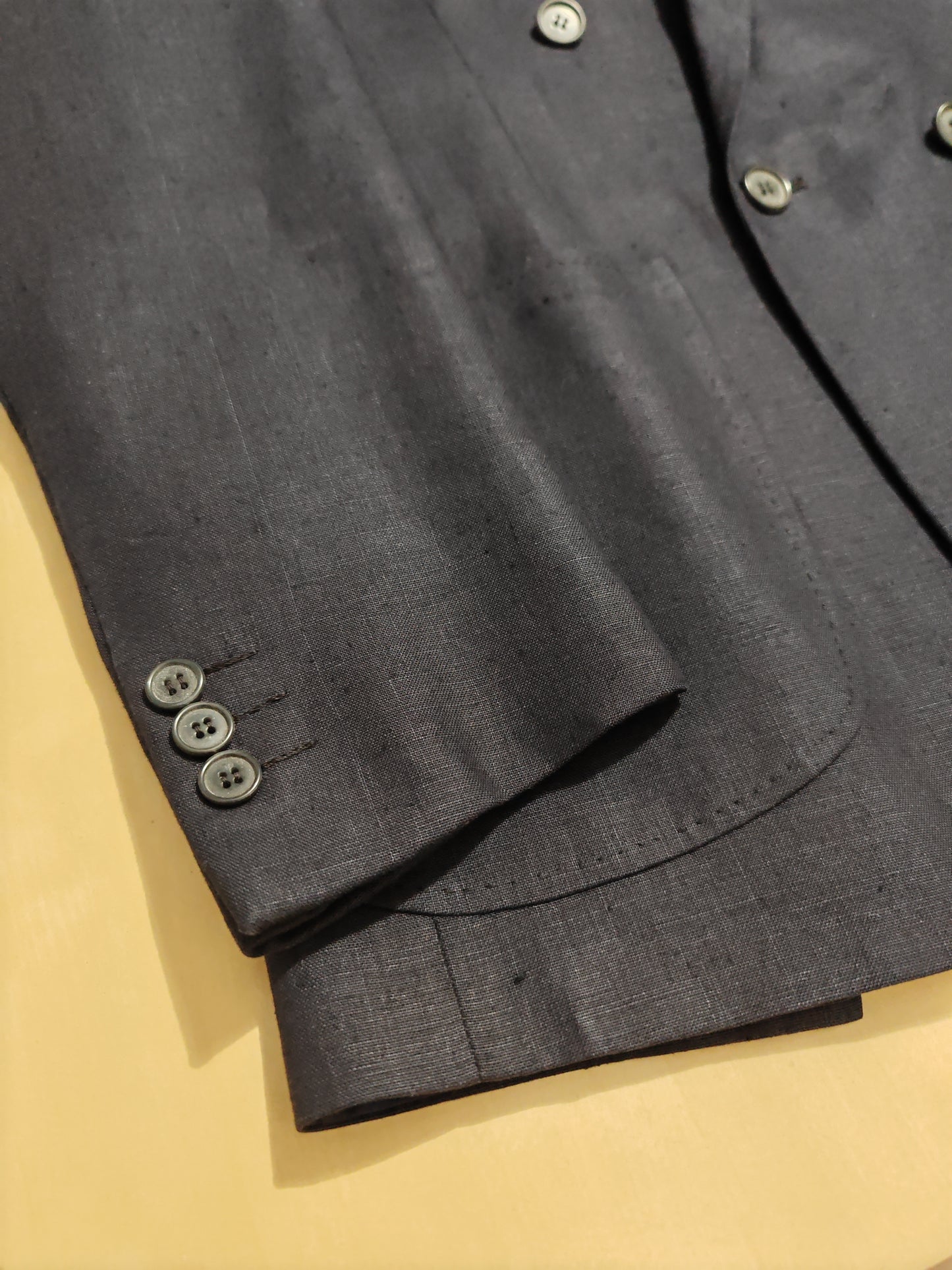 Completo doppiopetto sartoriale anni '70 in puro lino blu - tg. 46