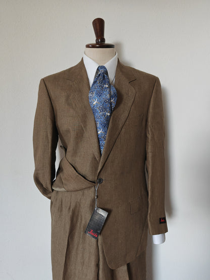 Pure linen suit in tobacco brown, deadstock - size 50 ITA