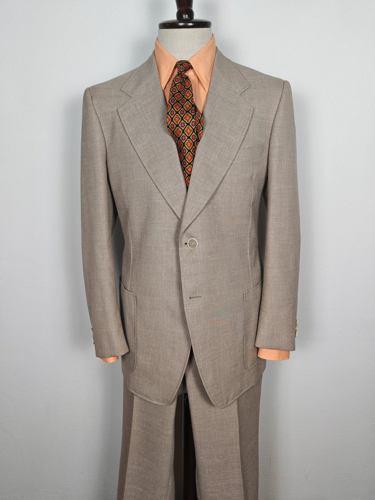 Completo estivo anni '70 in tela misto lino ecru - tg. 48/50