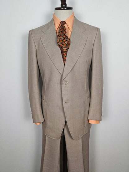 Completo estivo anni '70 in tela misto lino ecru - tg. 48/50