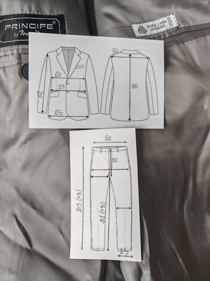 Completo anni '70/'80 tessuto Marzotto grigio a righe fresco lana - tg. 54/56