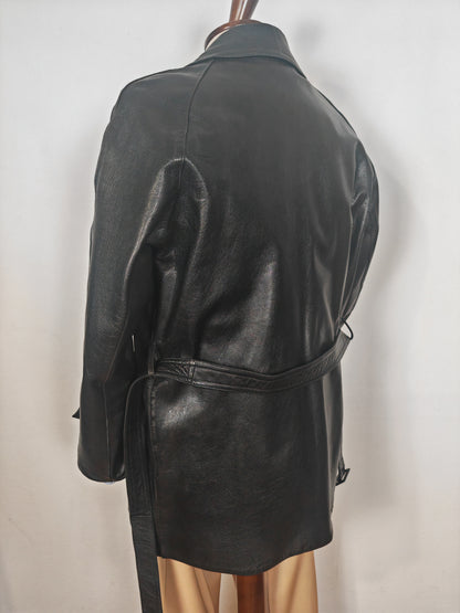 Giacca in pelle doppiopetto anni '50/'60 stile biker/militare - tg. 46-50