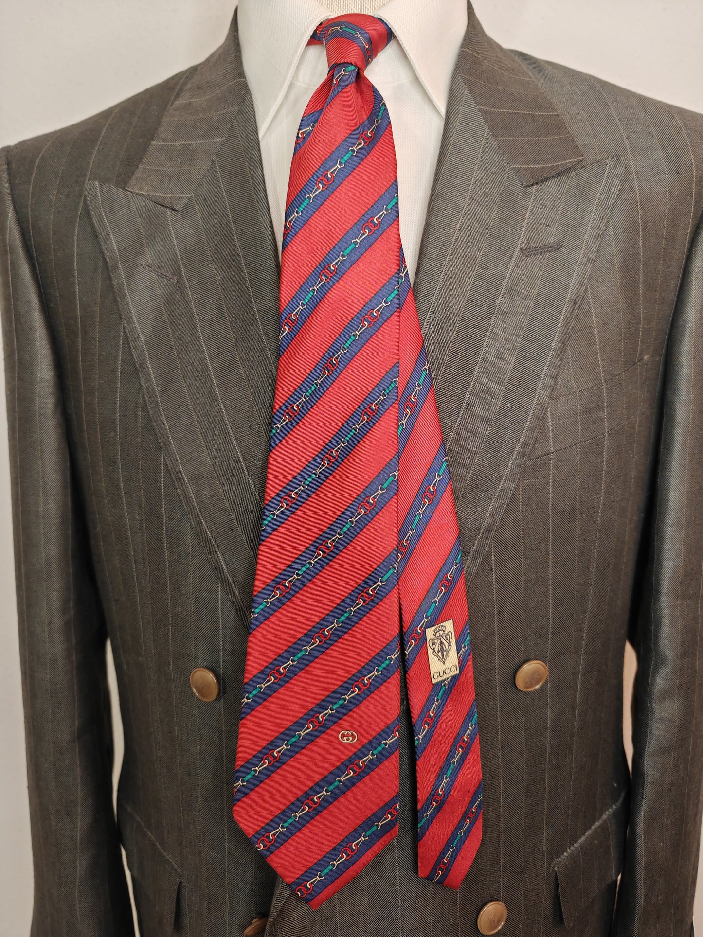 Vintage 80s Gucci regimental tie, interlock pattern