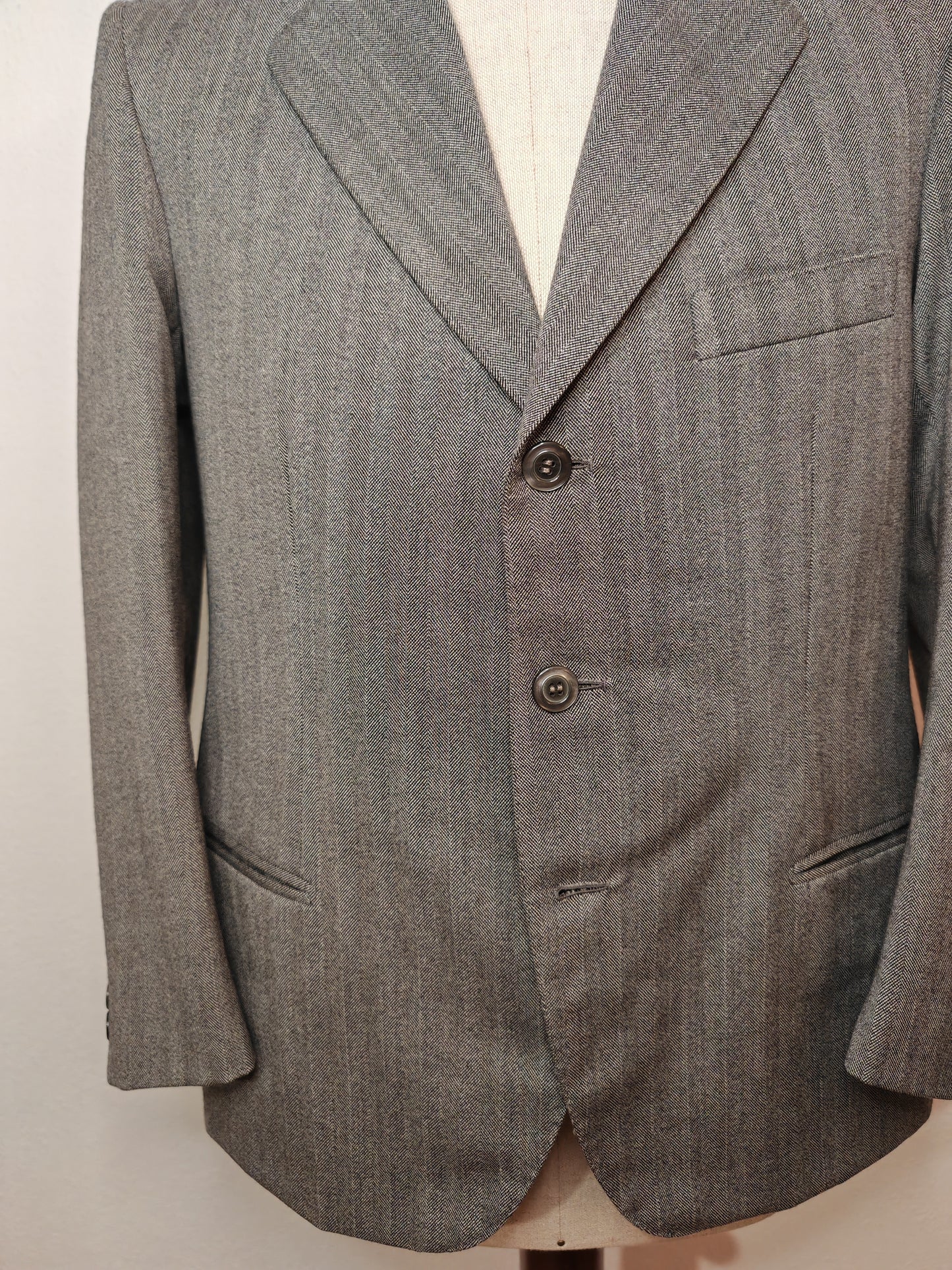 Giacca sartoriale anni '60/'70 herringbone grigio - tg. 46/48 corta