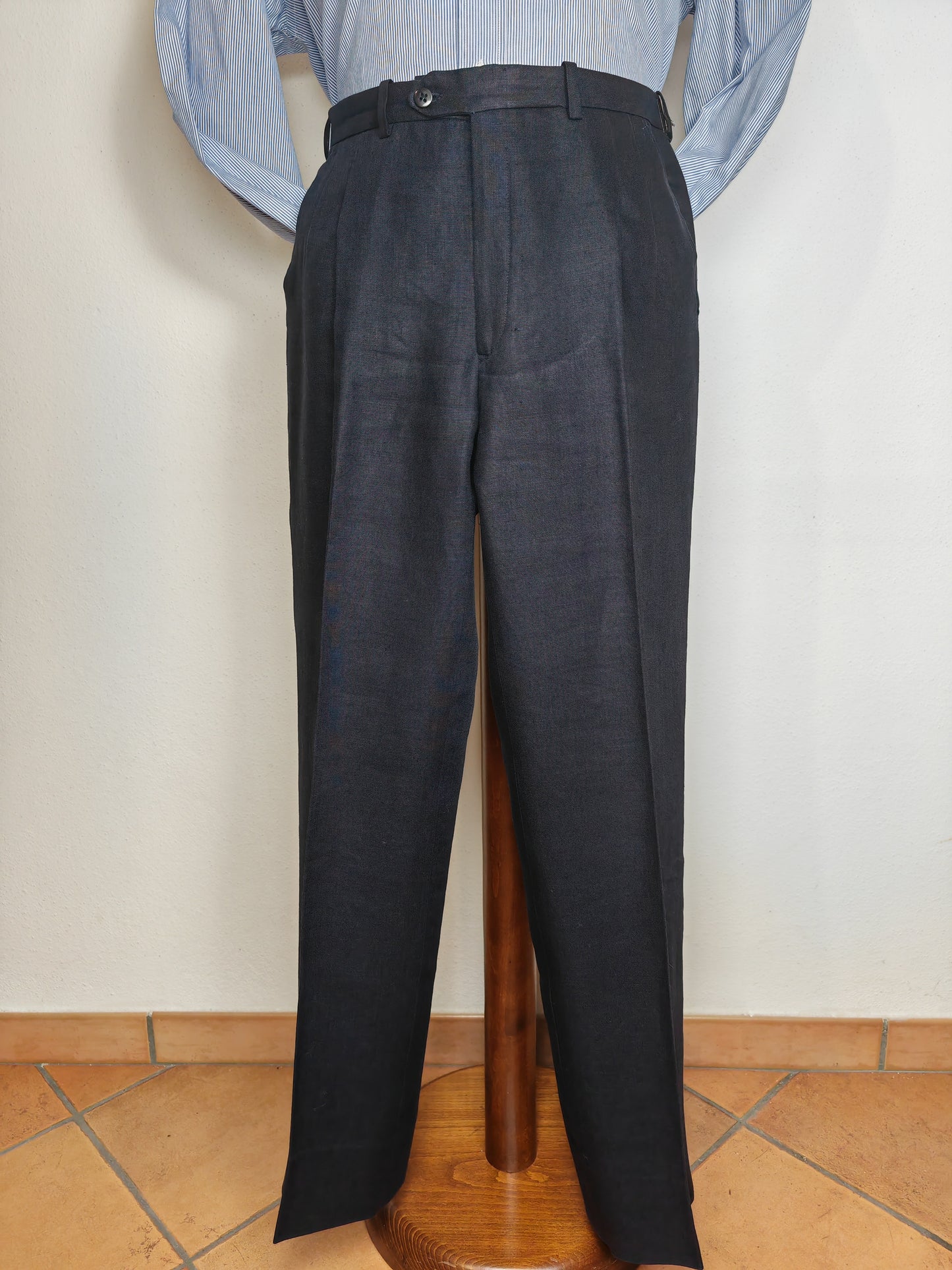 Completo doppiopetto sartoriale anni '70 in puro lino blu - tg. 46